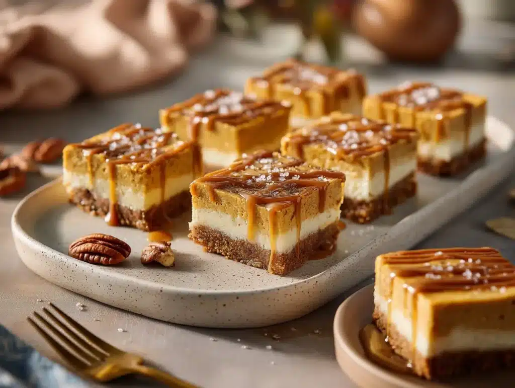 brown butter pumpkin cheesecake bars - featured image