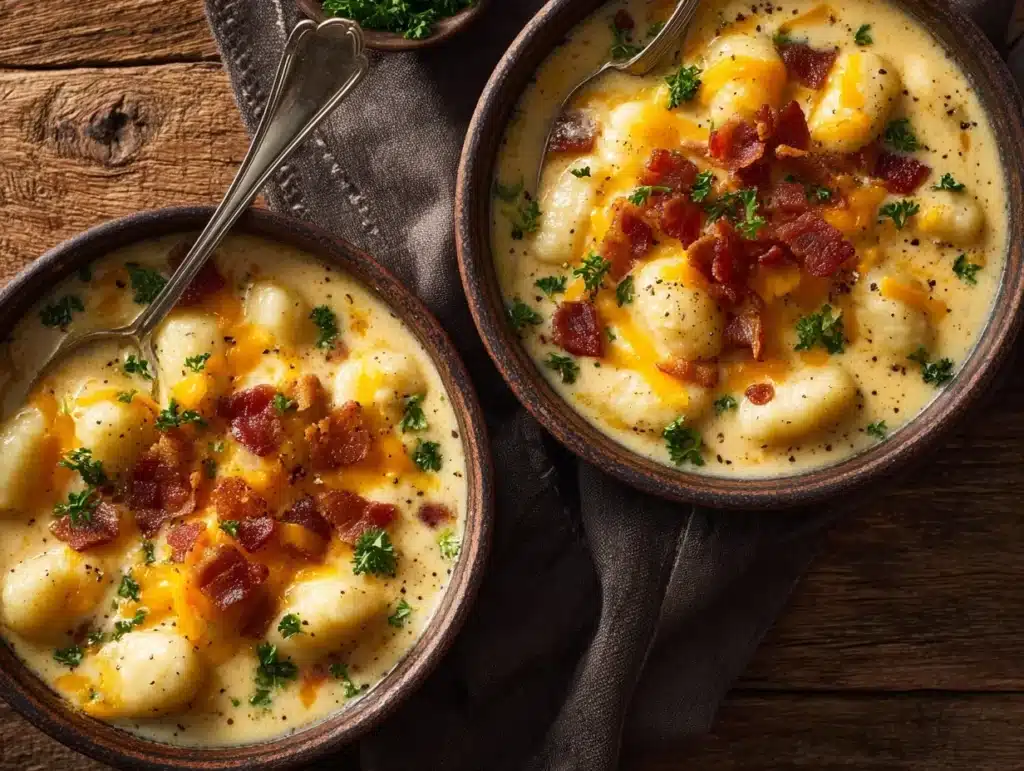 Creamy Bacon Cheddar Gnocchi Soup - featured image