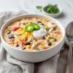 creamy crockpot chicken chili - featured image