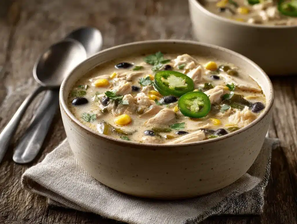 creamy poblano chicken chili - featured image