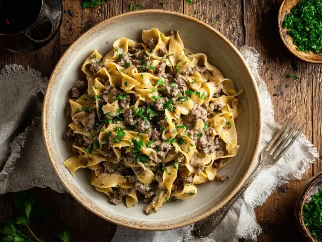 easy ground beef stroganoff - featured image