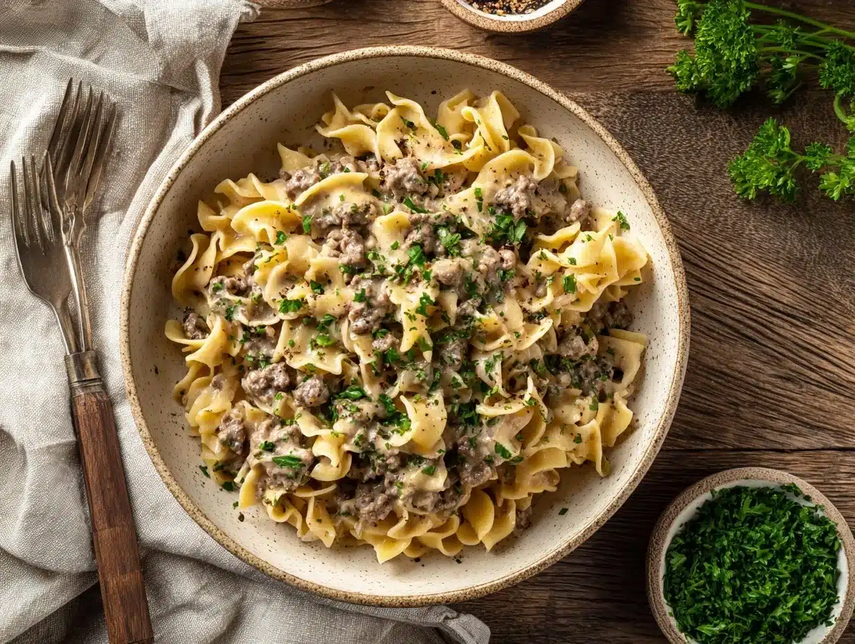 easy ground beef stroganoff preparation steps
