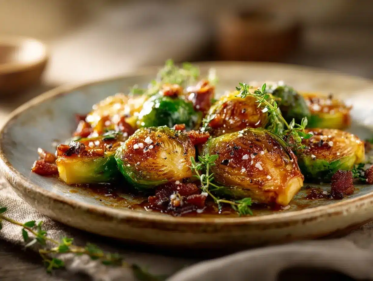 Maple Bourbon Glazed Brussels Sprouts preparation steps