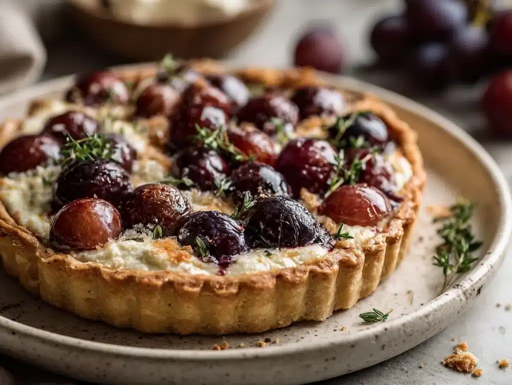 roasted grape and goat cheese tart - featured image