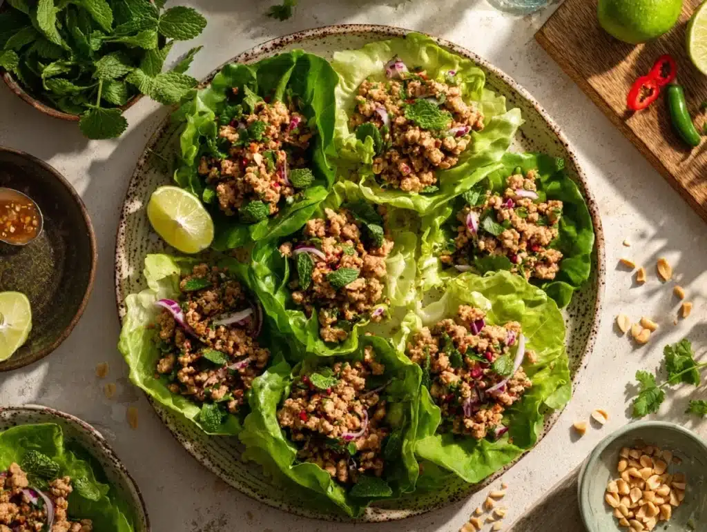 turkey larb lettuce cups - featured image