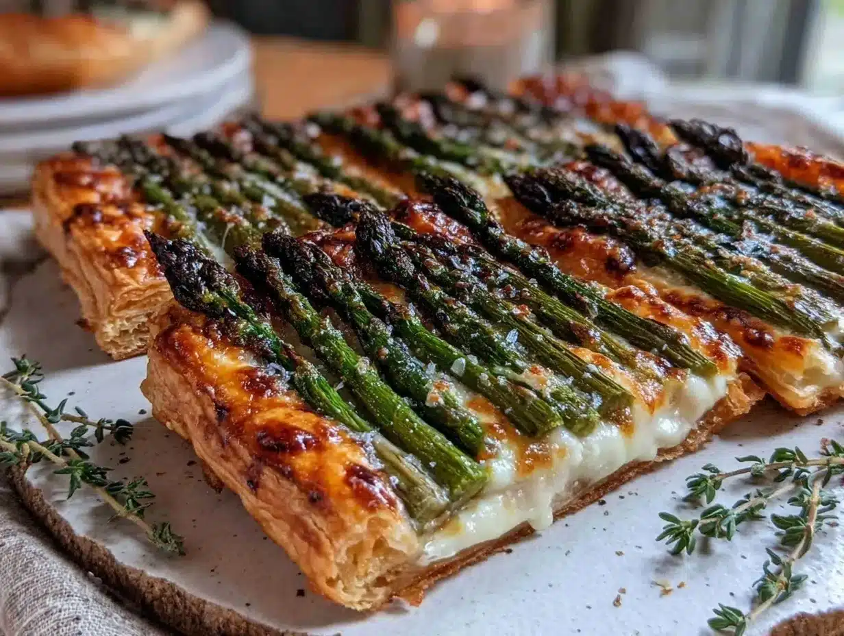 asparagus Gruyere puff pastry tart preparation steps