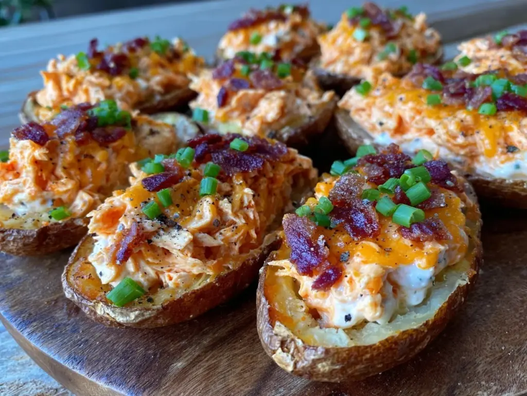 Buffalo chicken dip loaded potato skins - featured image
