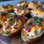 Buffalo chicken dip loaded potato skins - featured image