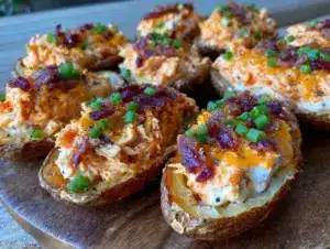 Buffalo chicken dip loaded potato skins - featured image