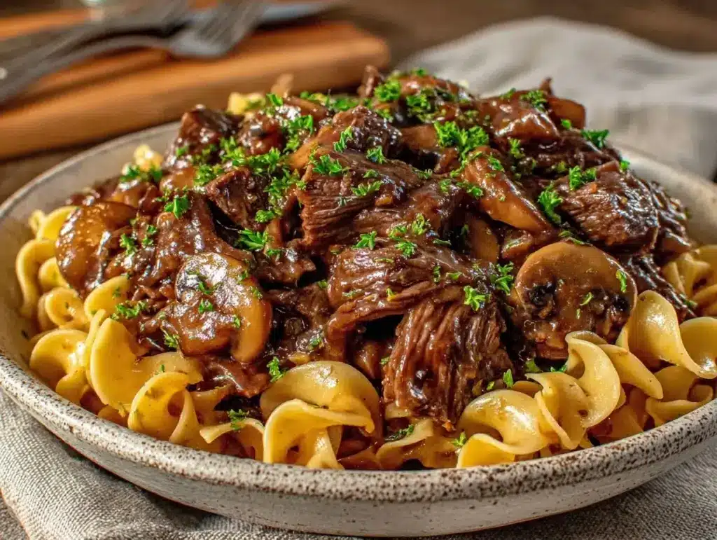creamy beef stroganoff - featured image