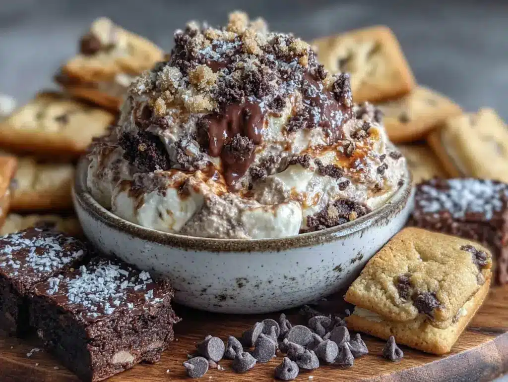 creamy chocolate brownie cookie dough dip - featured image