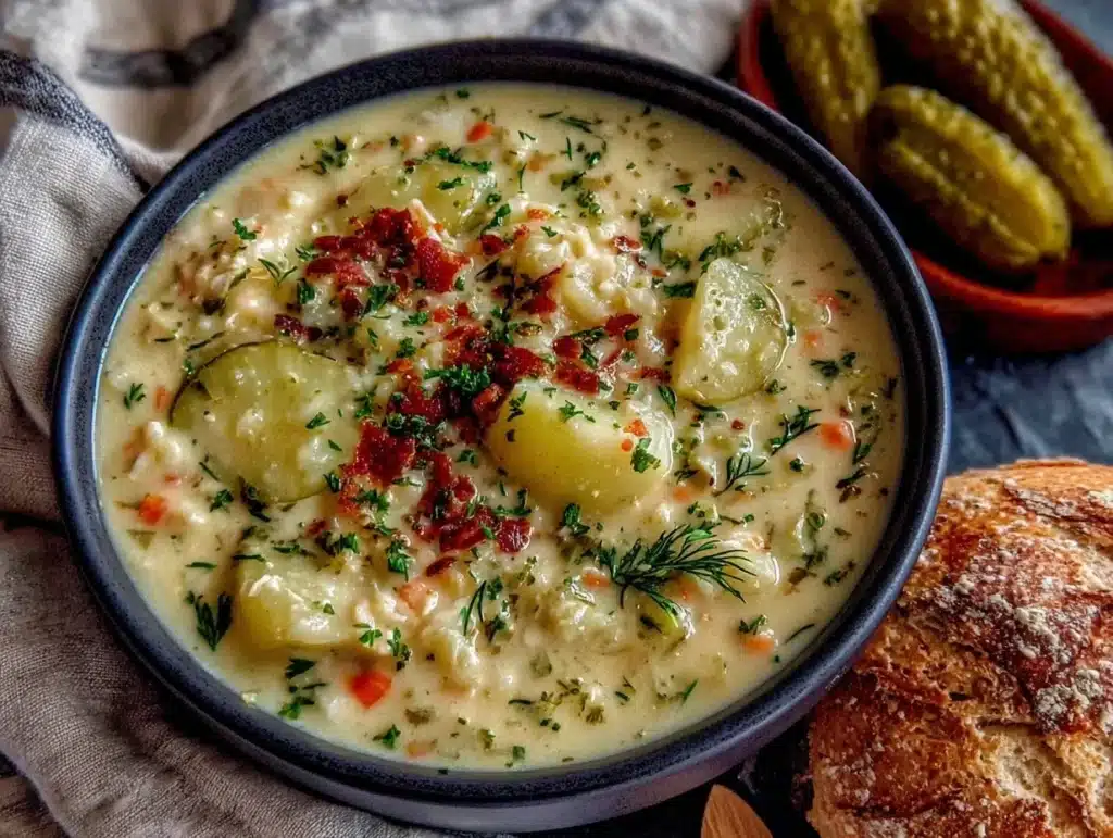 creamy dill pickle soup - featured image