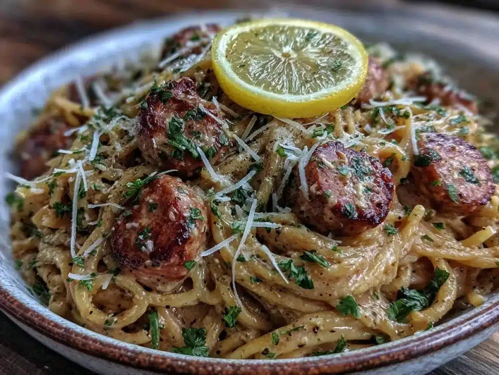 creamy sausage and lemon pasta - featured image