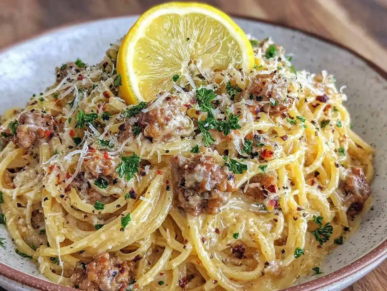 creamy sausage and lemon pasta preparation steps