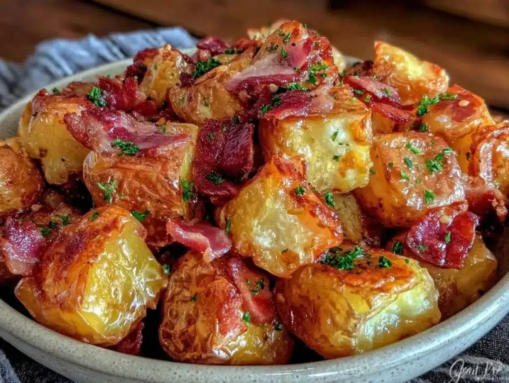 crispy honey bacon potatoes - featured image