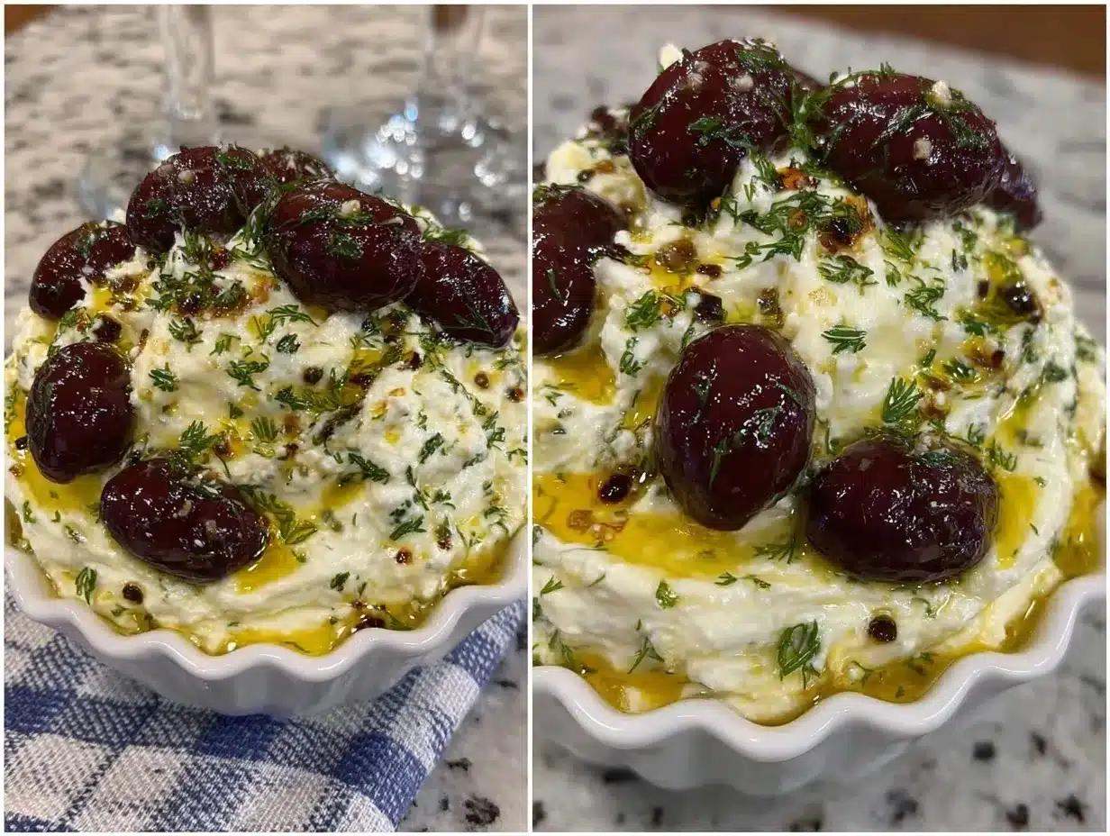 Dirty Martini Whipped Feta Dip preparation steps