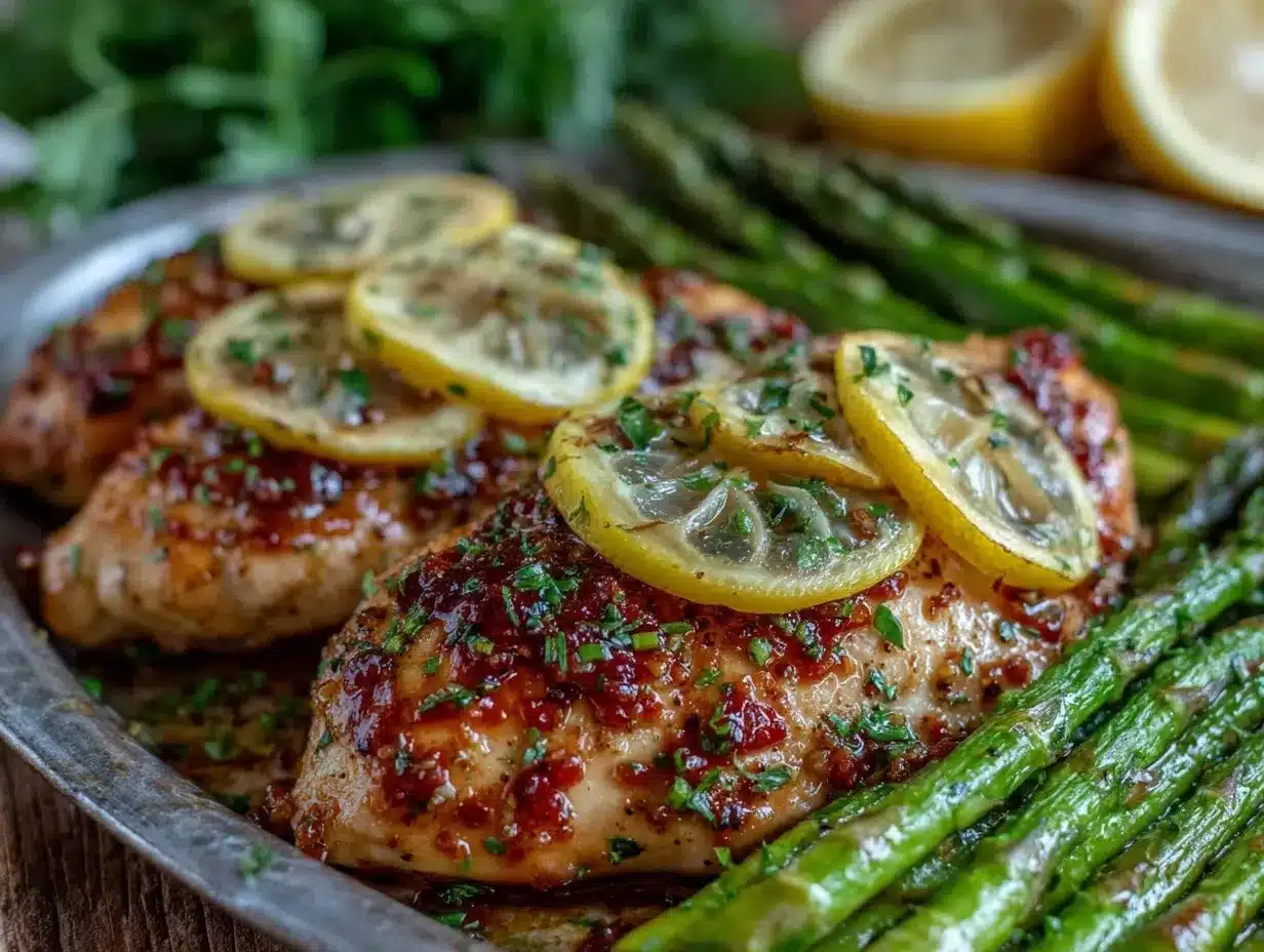 lemon garlic chicken and asparagus preparation steps
