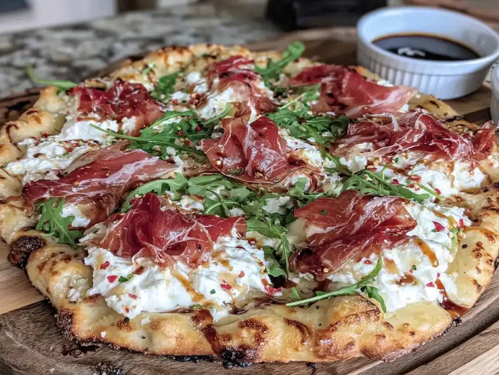 prosciutto and honey burrata pizza - featured image