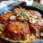 skillet pork chops with mushroom gravy - featured image