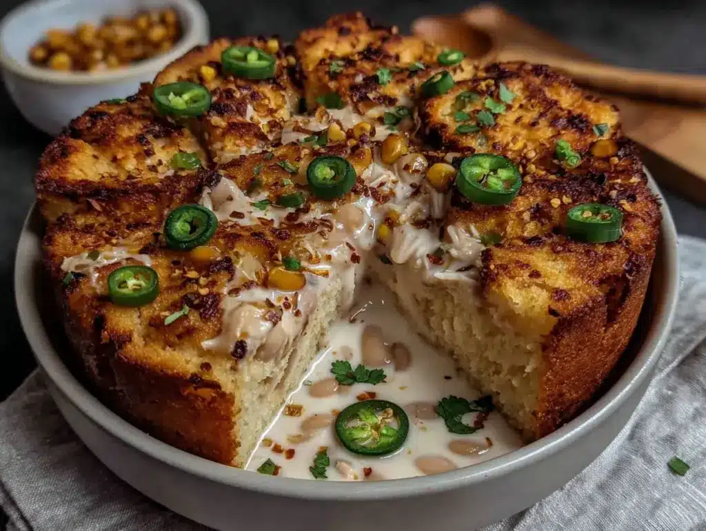 White Chicken Chili with Cornbread Topping - featured image