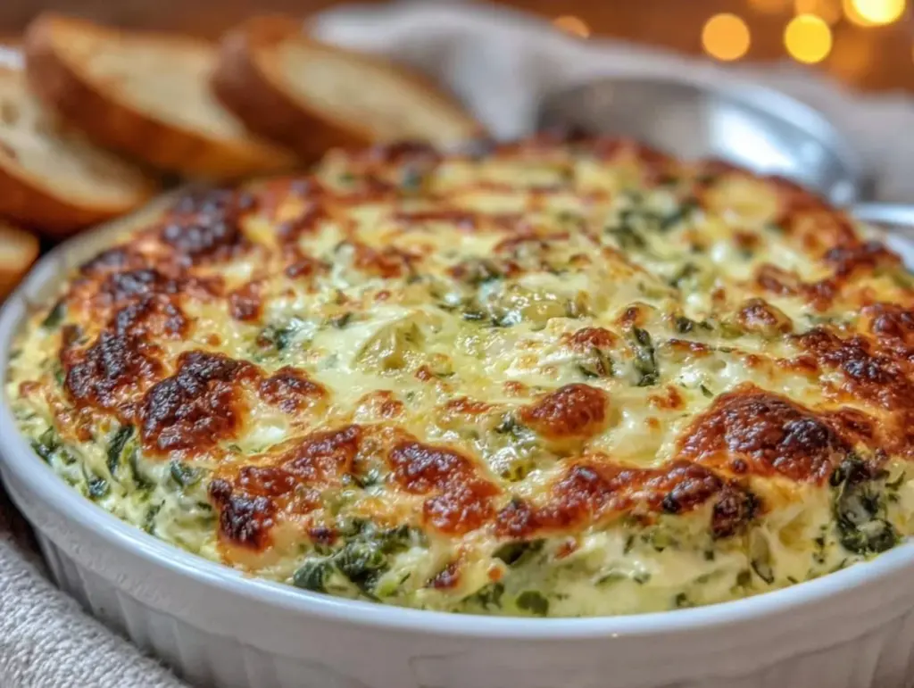 creamy artichoke spinach dip - featured image