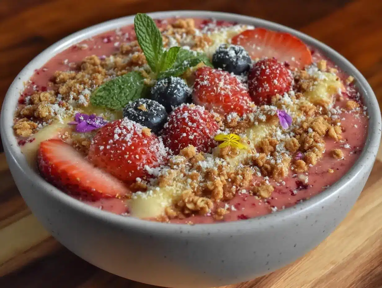 creamy pink smoothie bowl preparation steps