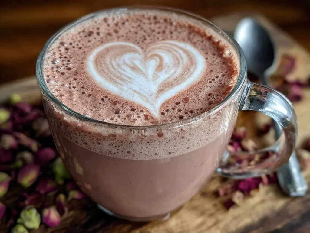 creamy pink velvet latte - featured image