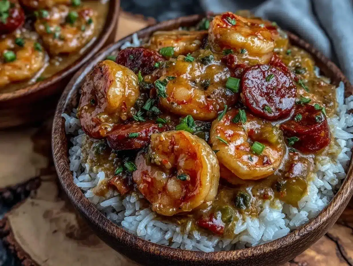 creamy shrimp and Andouille gumbo preparation steps