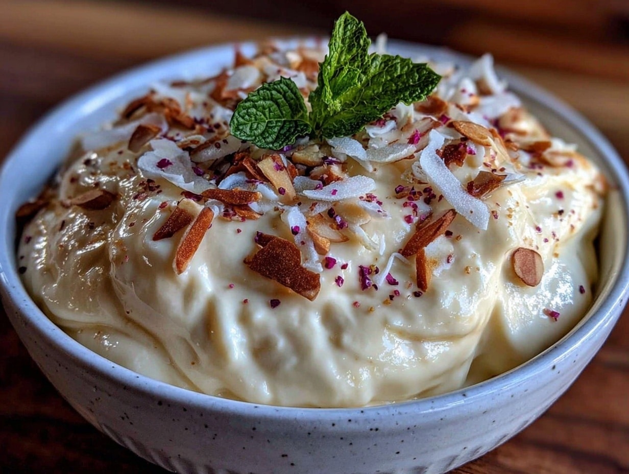 creamy vanilla pudding with toasted almonds preparation steps
