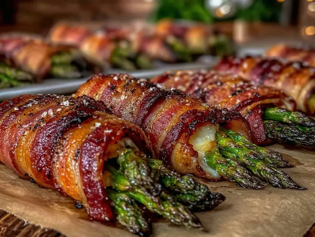 crispy asparagus bacon bundles - featured image