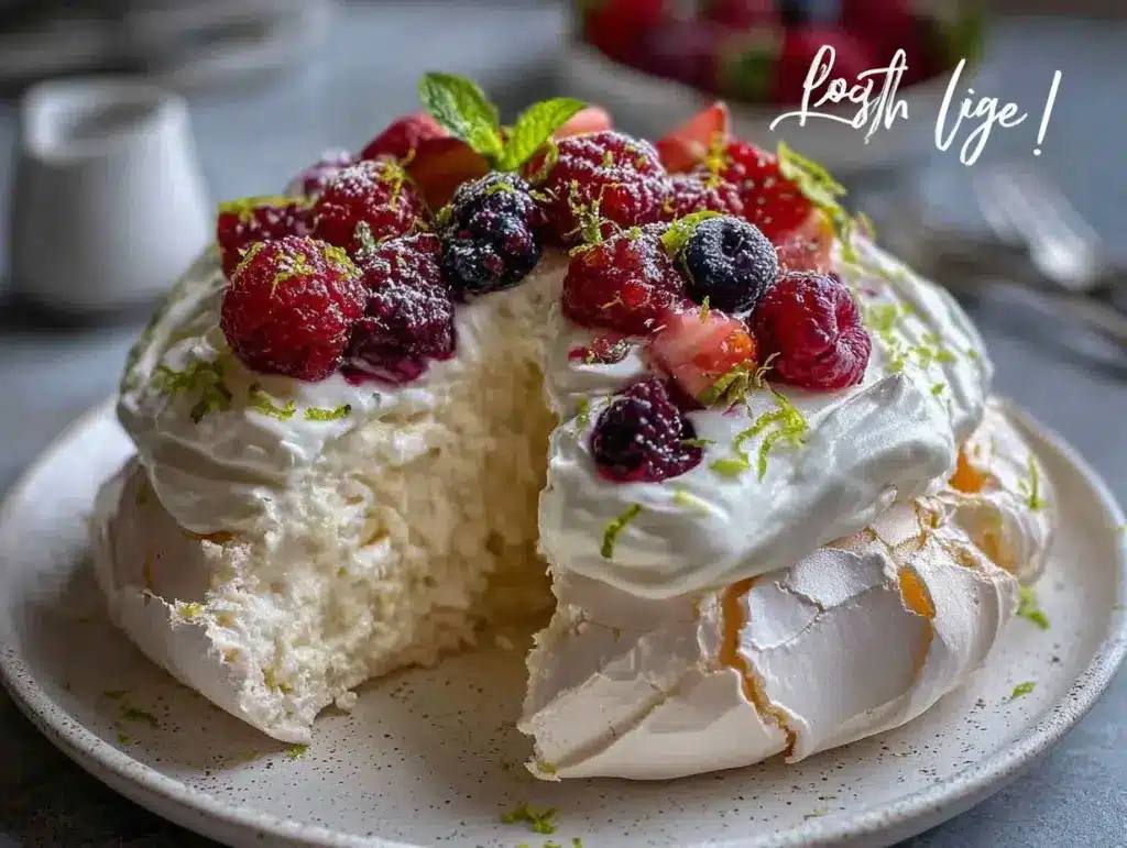crispy fresh berry pavlova - featured image