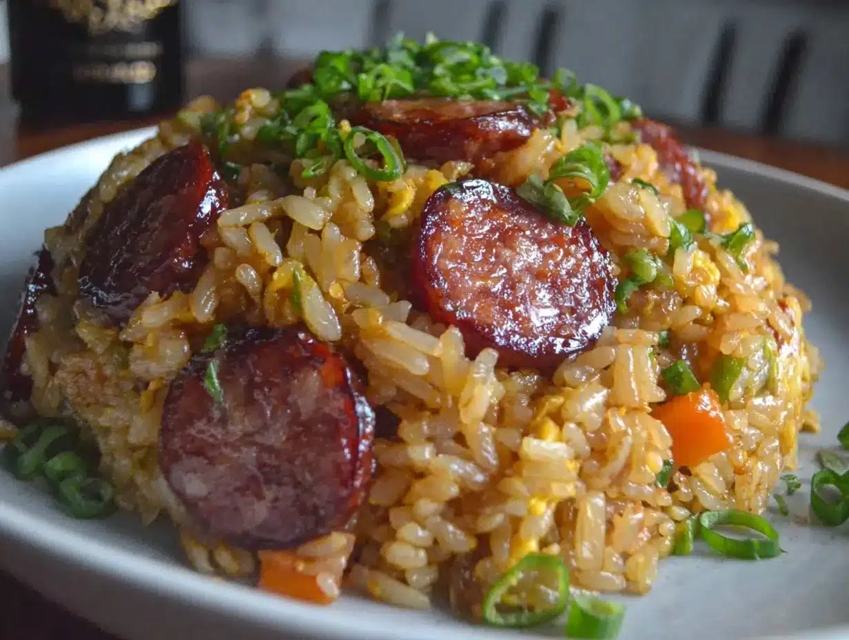 crispy fried rice with Lap Cheong sausage preparation steps