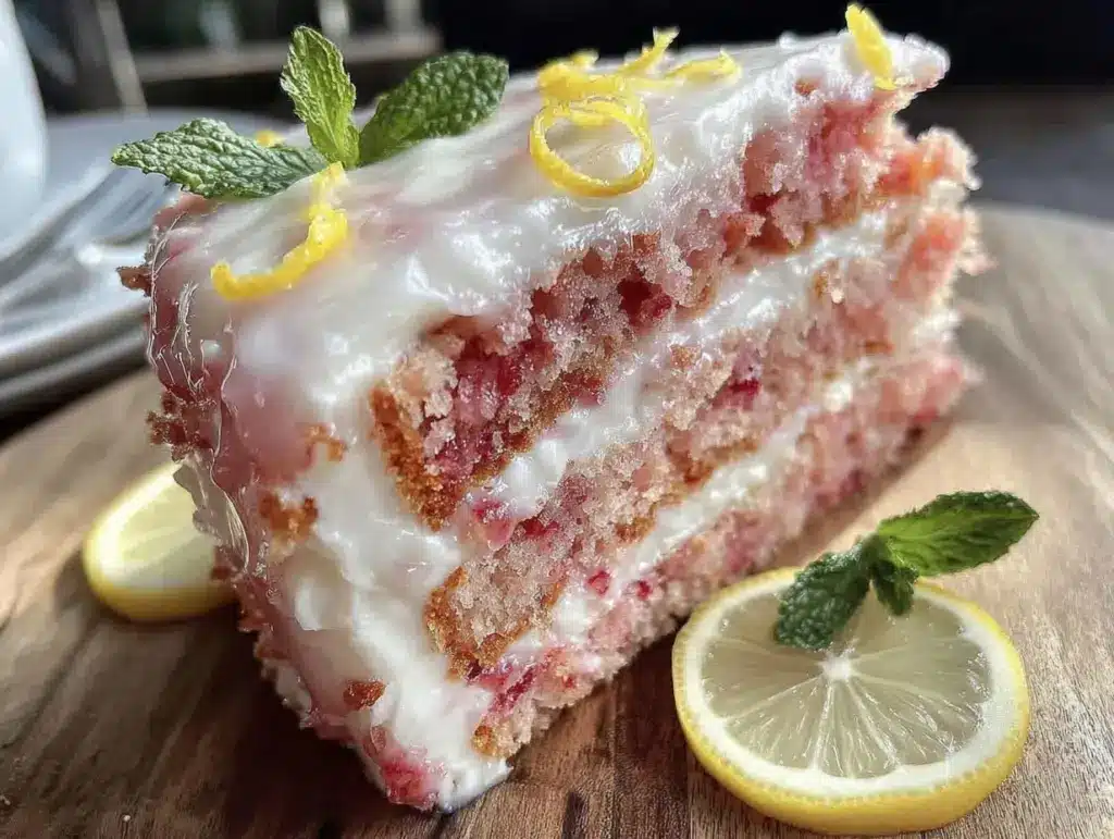 moist pink lemonade cake - featured image