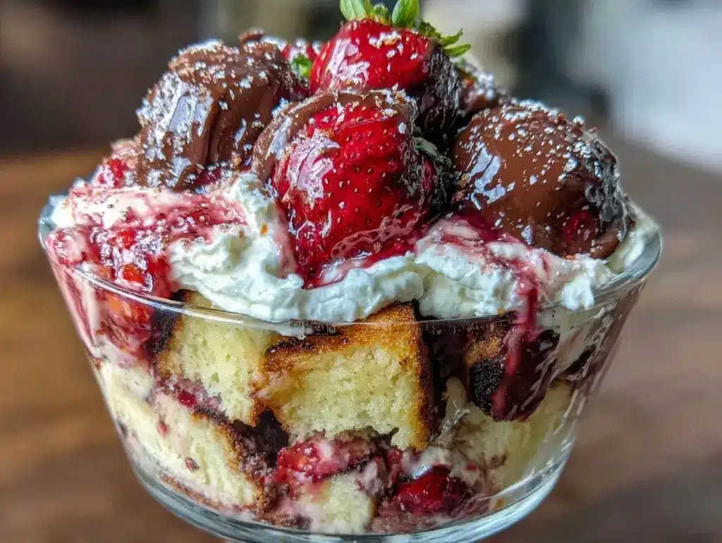 chocolate-covered strawberry shortcake trifle - featured image