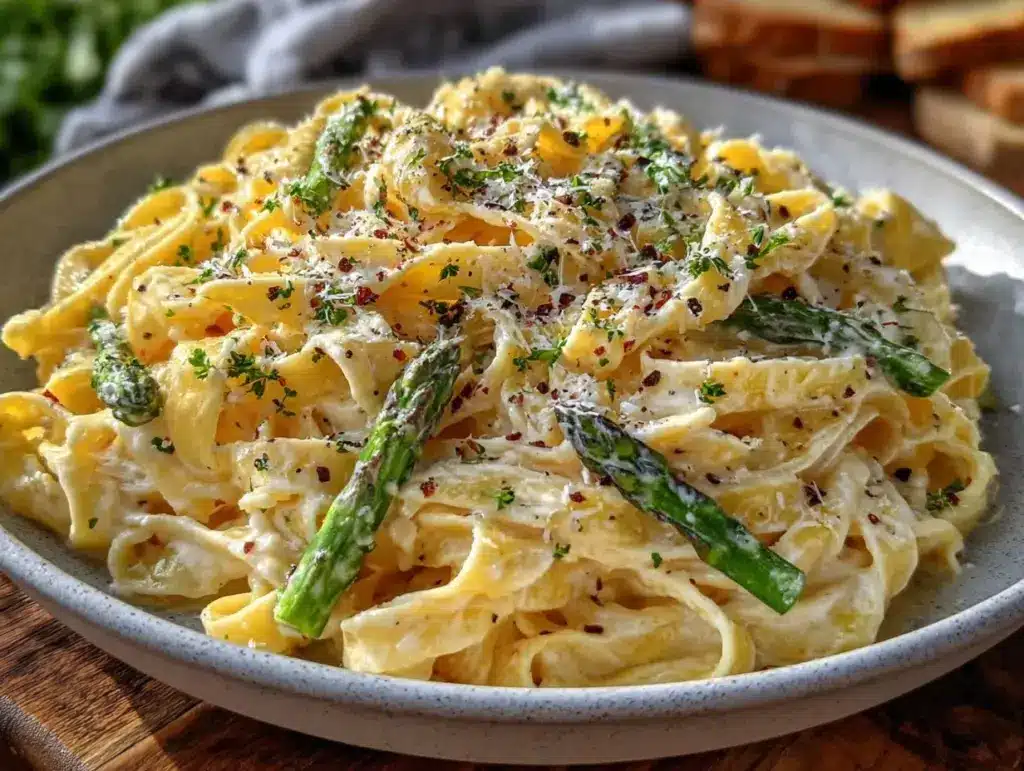 creamy asparagus pasta - featured image