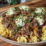 creamy beef stroganoff with egg noodles - featured image