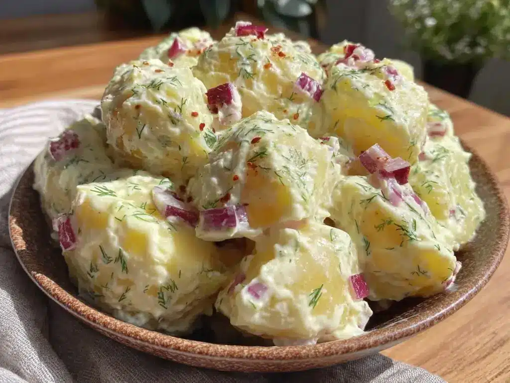 creamy classic potato salad with fresh dill - featured image