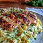 creamy fettuccine alfredo with grilled chicken - featured image