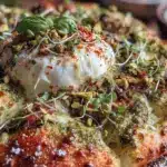creamy pistachio pesto pizza with burrata - featured image