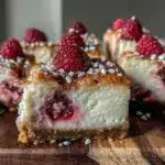 creamy raspberry white chocolate cheesecake bars - featured image