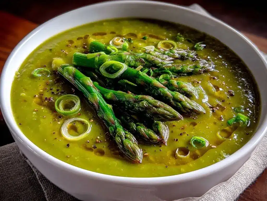 creamy spring asparagus leek soup - featured image