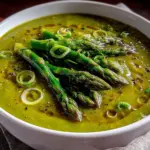 creamy spring asparagus leek soup - featured image