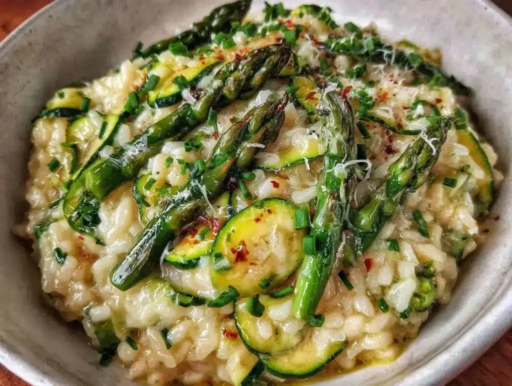 creamy spring vegetable risotto - featured image