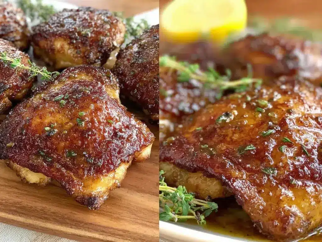crispy honey mustard baked chicken thighs - featured image