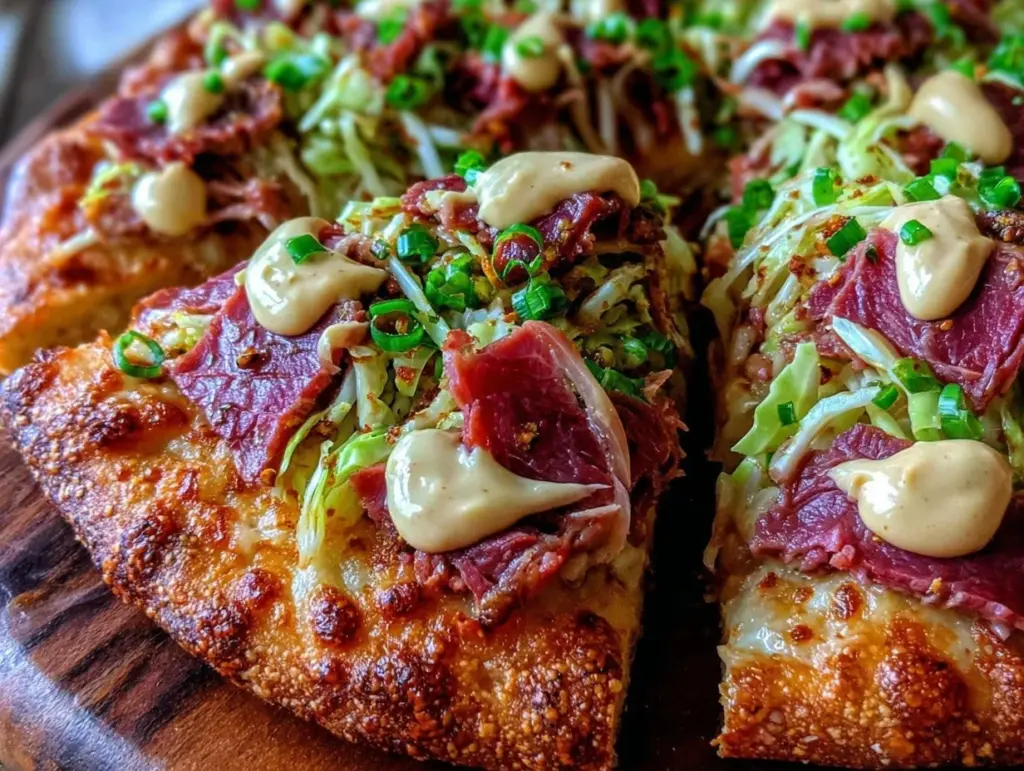 crispy irish corned beef pizza - featured image