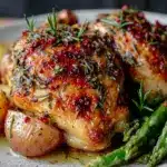crispy lemon herb roasted chicken - featured image