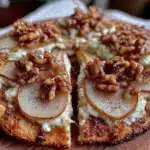 crispy pear gorgonzola pizza - featured image