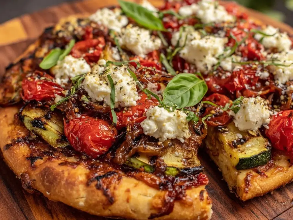 crispy roasted vegetable pizza - featured image
