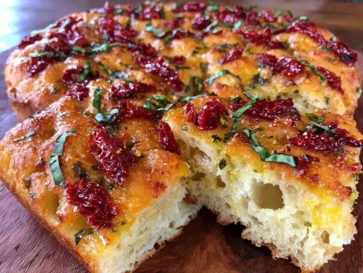 crispy sun-dried tomato basil focaccia preparation steps
