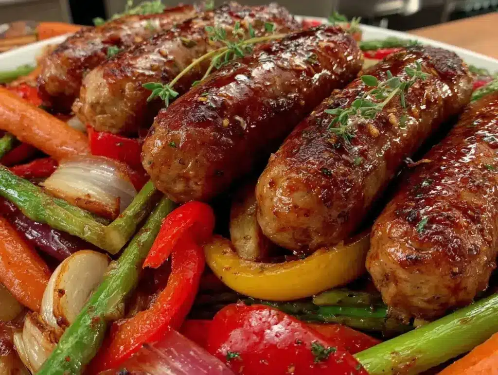 easy crispy sheet pan sausage and vegetables - featured image